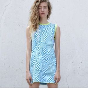 Zara checkered dress with neon green trim. New w/ tags. Smoke free/pet free home